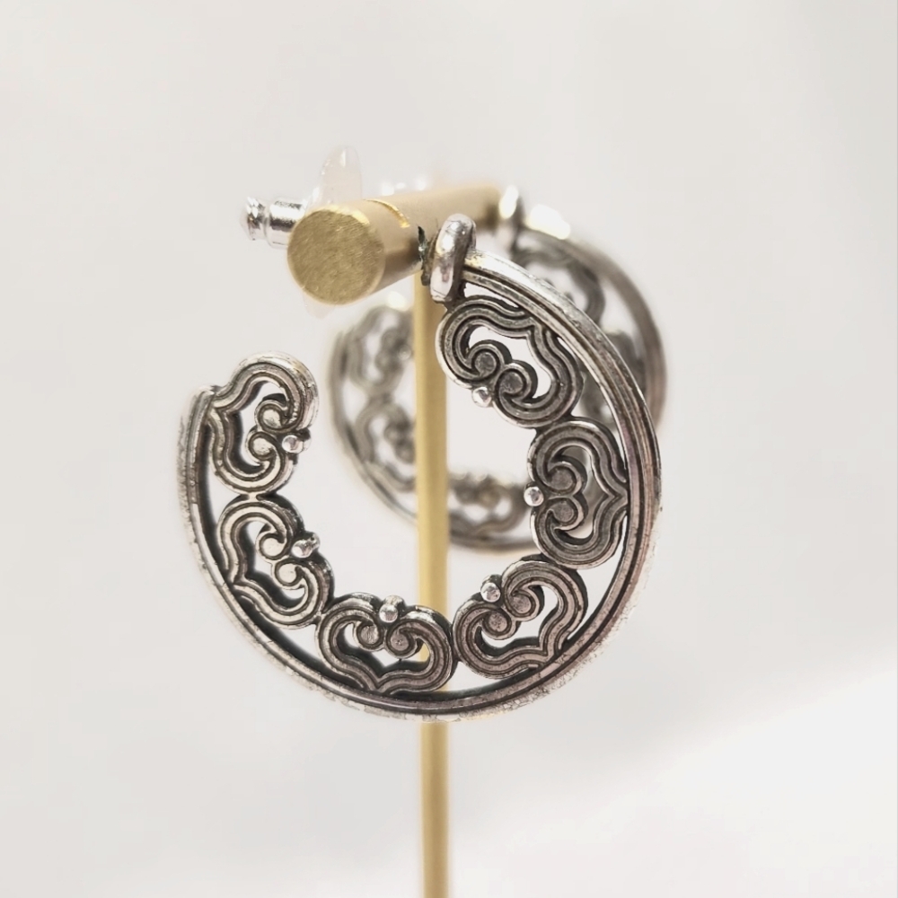 Brighton Serendipity Hearts Hoop Silver Retired Earring